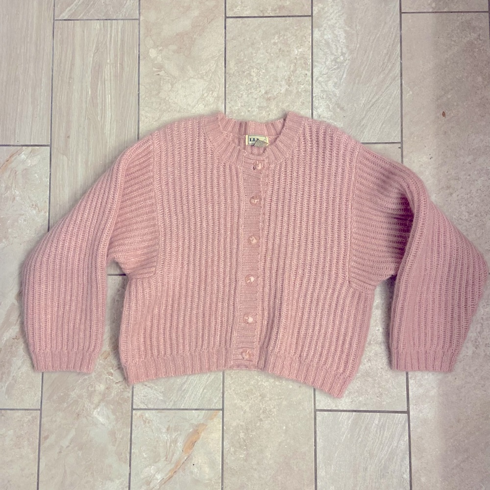 Vintage LL Bean Pink Mohair Chunky Cardigan Sweater Women’s